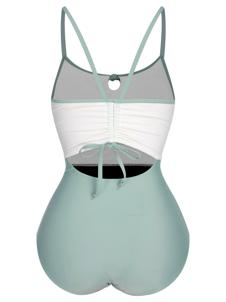 1950s Color Contrast BowKnot Strap Swimsuit, vintage swimsuit, pin-up swimwear - perfect for women who love vintage and retro fashion
