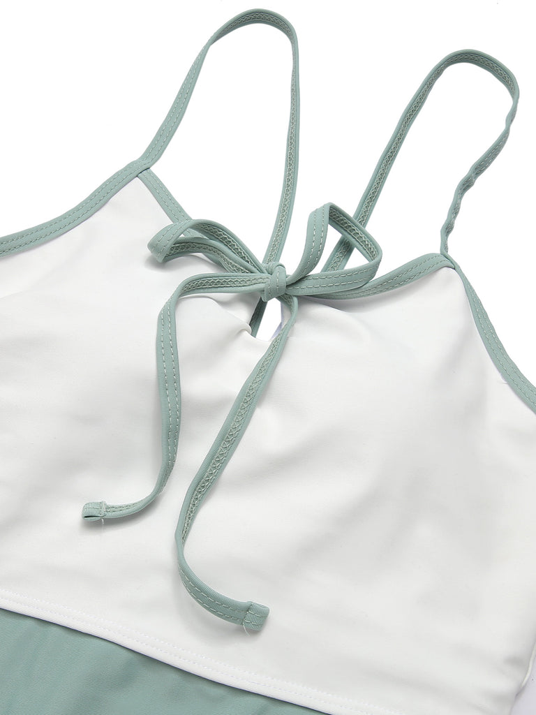 1950s Color Contrast BowKnot Strap Swimsuit, vintage swimsuit, pin-up swimwear - perfect for women who love vintage and retro fashion