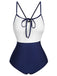1950s Color Contrast BowKnot Strap Swimsuit, vintage swimsuit, pin-up swimwear - perfect for women who love vintage and retro fashion