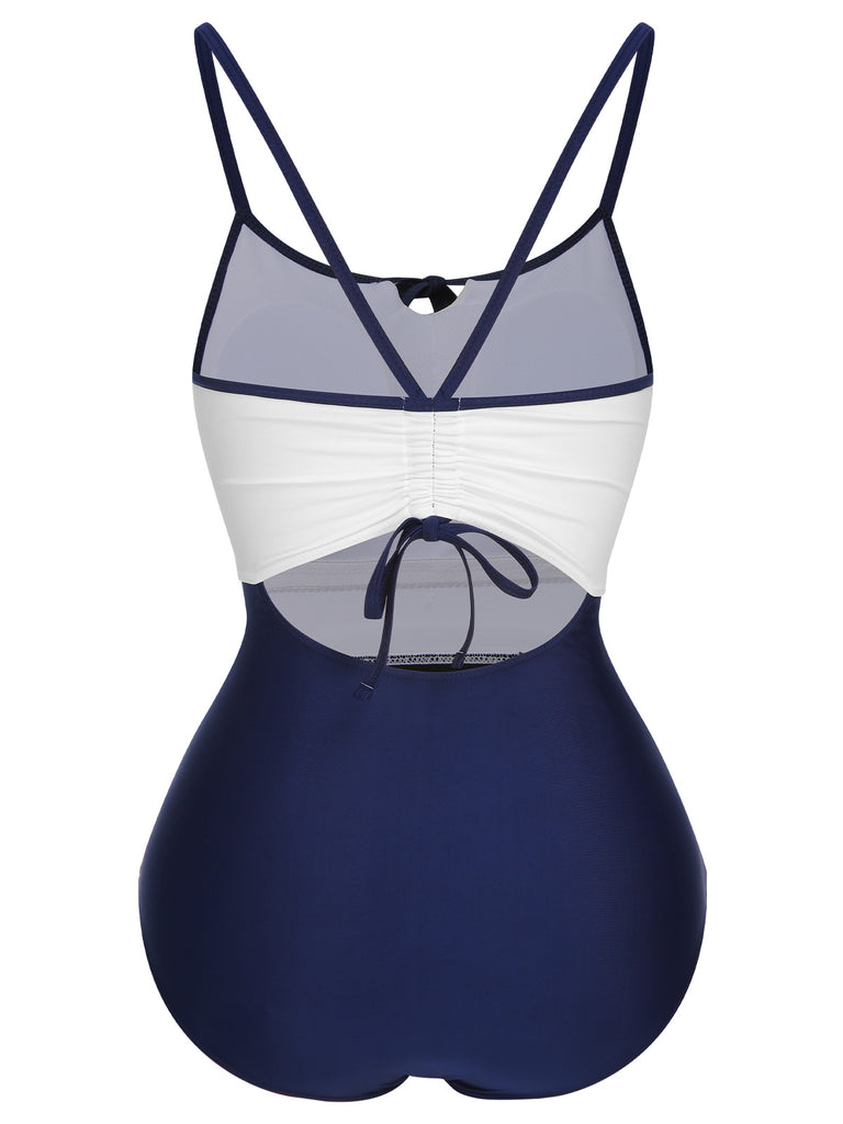 1950s Color Contrast BowKnot Strap Swimsuit, vintage swimsuit, pin-up swimwear - perfect for women who love vintage and retro fashion