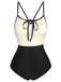 1950s Color Contrast BowKnot Strap Swimsuit, vintage swimsuit, pin-up swimwear - perfect for women who love vintage and retro fashion