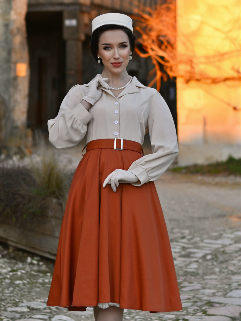 1950s Colorblock Long Sleeve Button Dress - vintage dress, retro fashion, rockabilly
