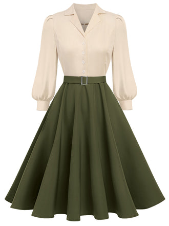 1950s Colorblock Long Sleeve Button Dress - vintage dress, retro fashion, rockabilly