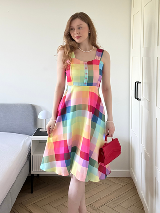 1950s Colorful Plaid Wide-strap A-Line Dress, vintage dress, retro fashion, rockabilly, pin-up fashion - perfect for women who love vintage and retro fashion