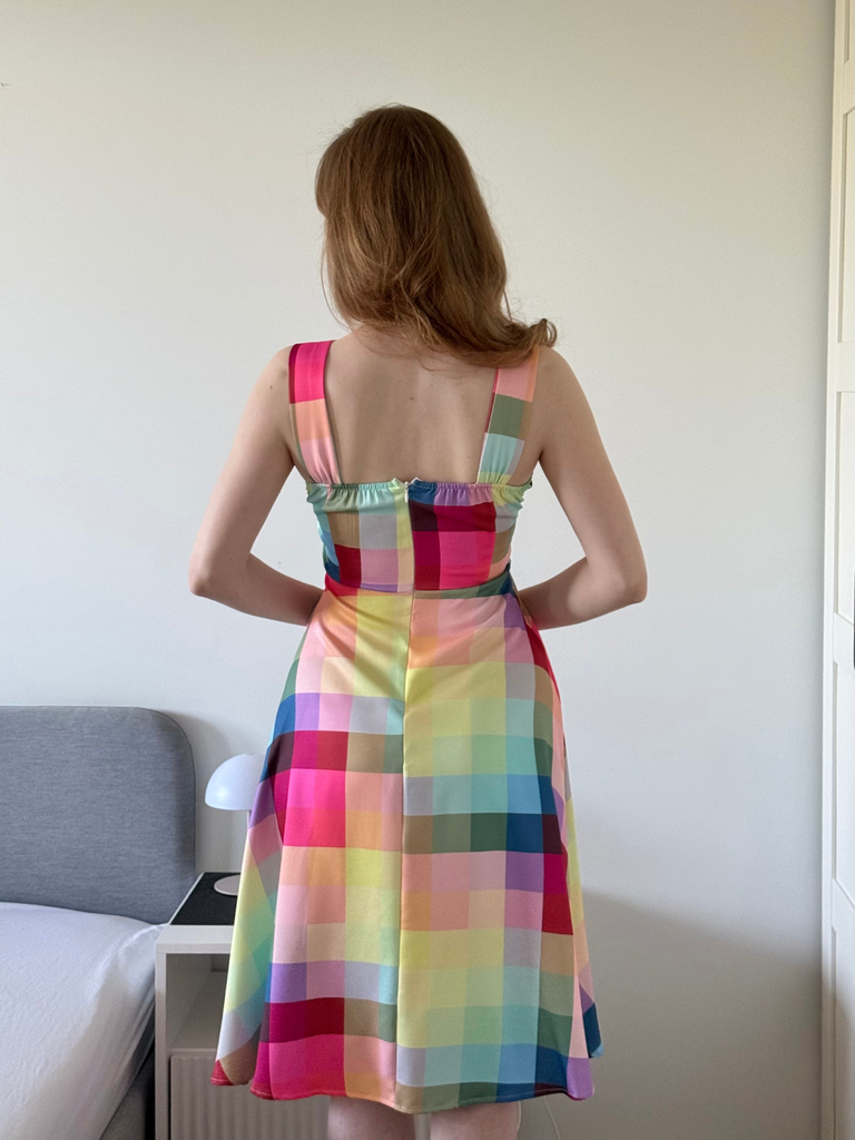 1950s Colorful Plaid Wide-strap A-Line Dress, vintage dress, retro fashion, rockabilly, pin-up fashion - perfect for women who love vintage and retro fashion