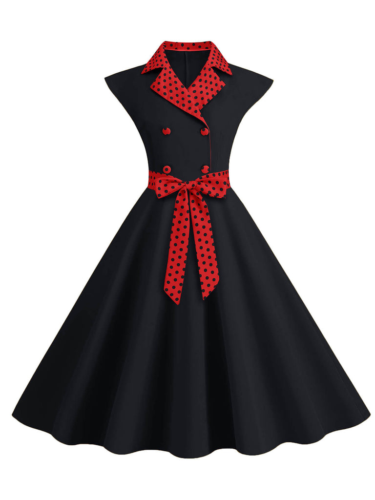 1950s Contrast Polka Dots Bowknot Belted Dress, vintage dress, retro fashion, rockabilly, pin-up fashion - perfect for women who love vintage and retro fashion