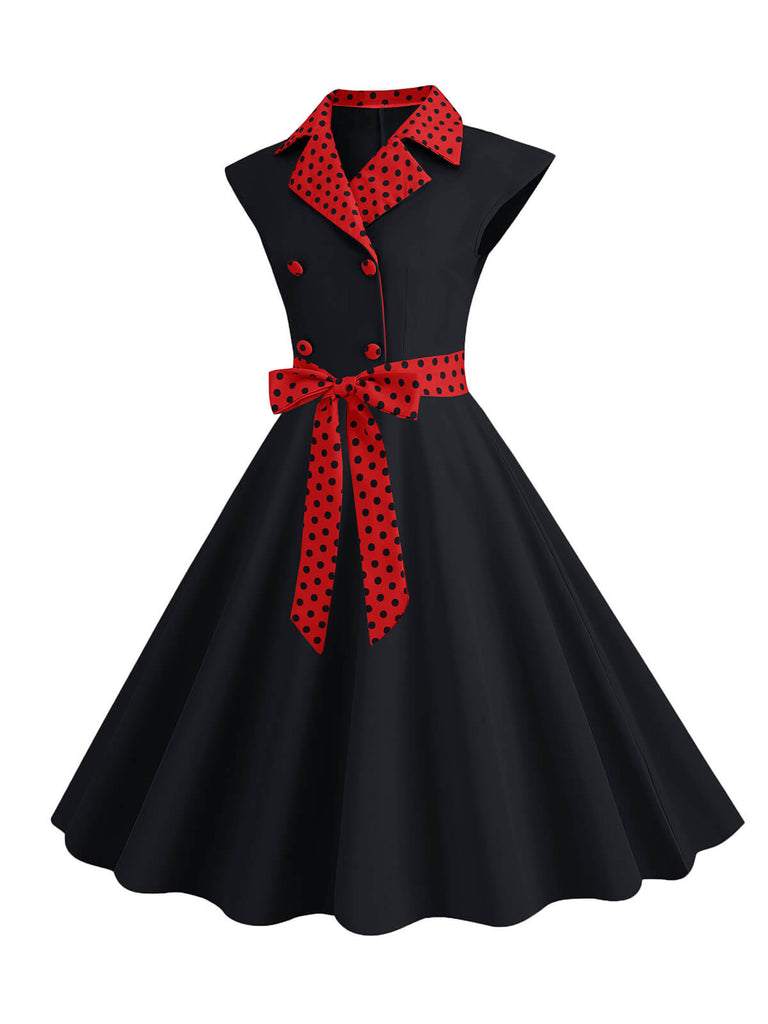 1950s Contrast Polka Dots Bowknot Belted Dress, vintage dress, retro fashion, rockabilly, pin-up fashion - perfect for women who love vintage and retro fashion