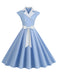 She slips into this 1950s Contrast Polka Dots Bowknot Belted Dress and suddenly it's a 1950s daydream