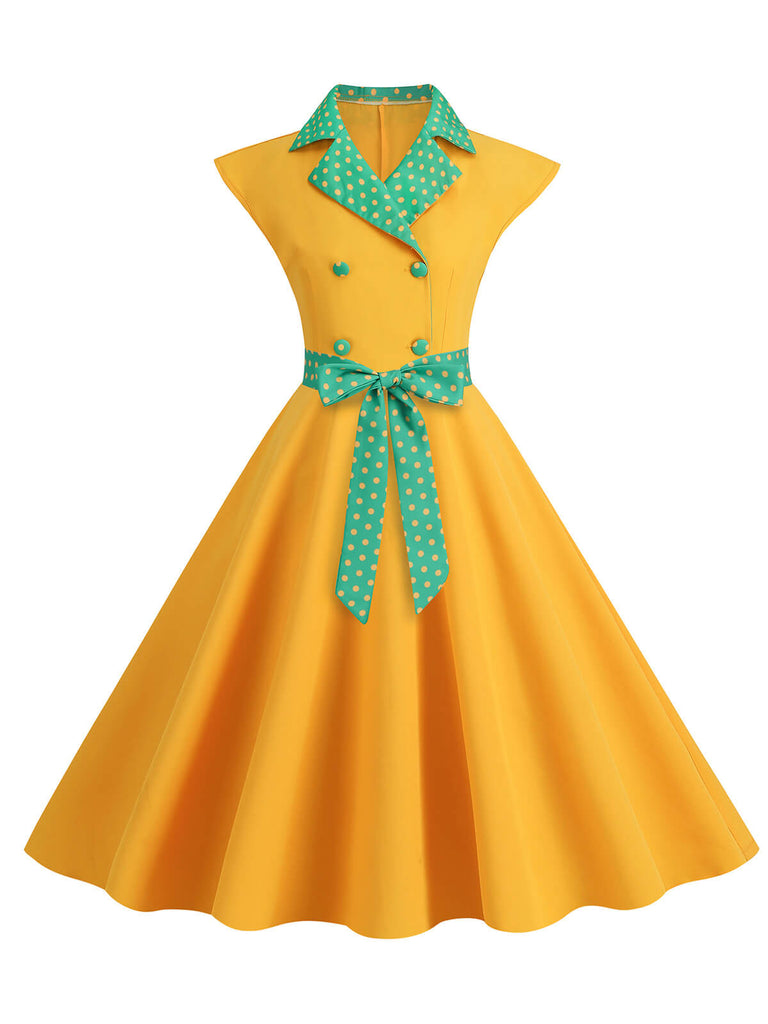 1950s Contrast Polka Dots Bowknot Belted Dress — the kind of 1950s dress that makes strangers smile