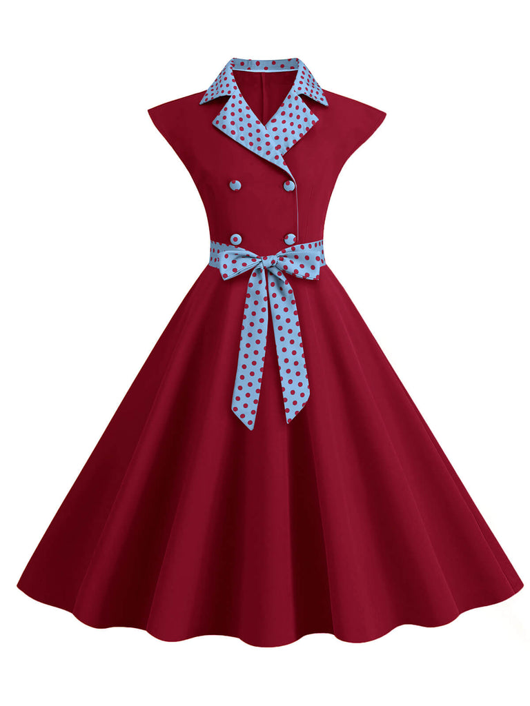 1950s Contrast Polka Dots Bowknot Belted Dress, vintage dress, retro fashion, rockabilly, pin-up fashion - perfect for women who love vintage and retro fashion