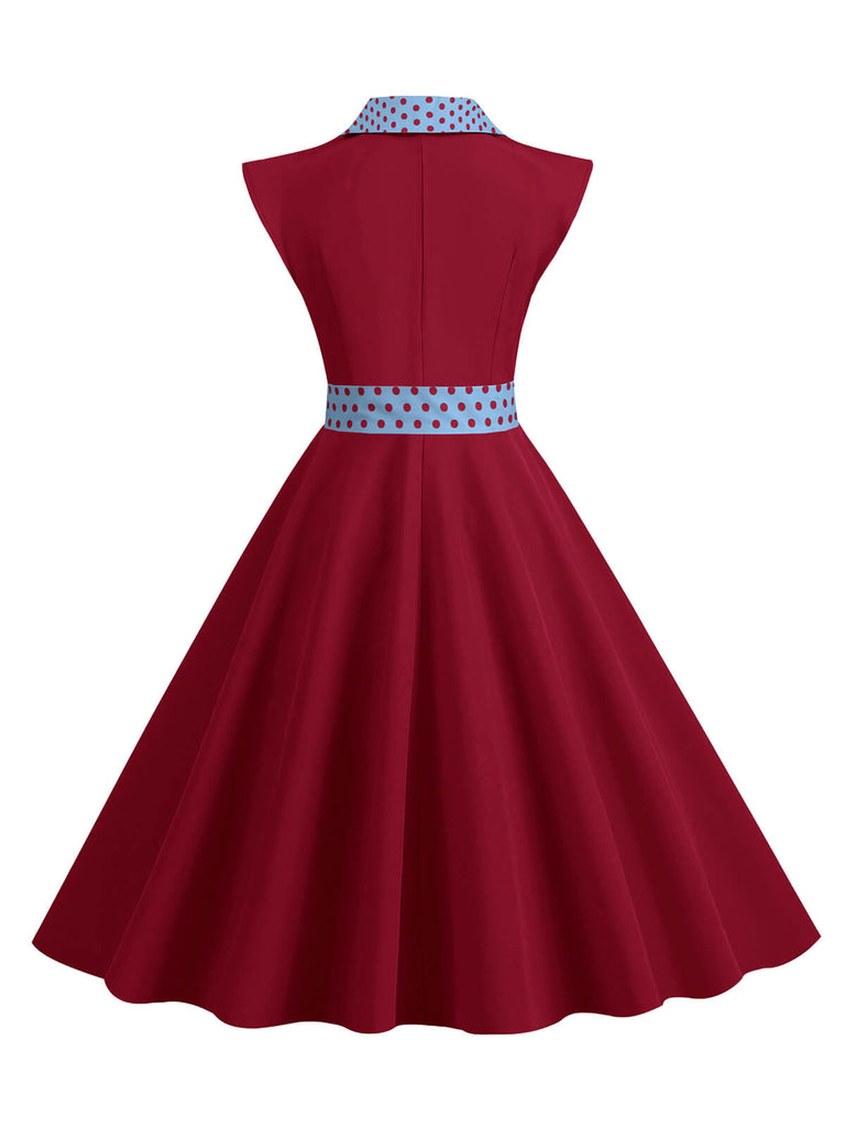 1950s Contrast Polka Dots Bowknot Belted Dress, vintage dress, retro fashion, rockabilly, pin-up fashion - perfect for women who love vintage and retro fashion
