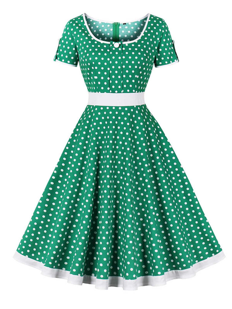 1950s Contrast Polka Dots Buttoned Dress: where 1950s romance meets her modern spirit