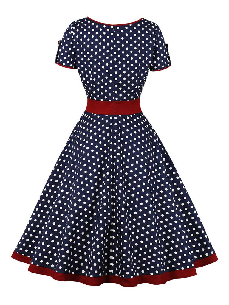 1950s Contrast Polka Dots Buttoned Dress, vintage dress, retro fashion, rockabilly, pin-up fashion - perfect for women who love vintage and retro fashion