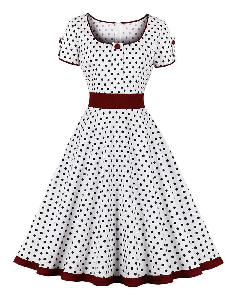 1950s Contrast Polka Dots Buttoned Dress, vintage dress, retro fashion, rockabilly, pin-up fashion - perfect for women who love vintage and retro fashion