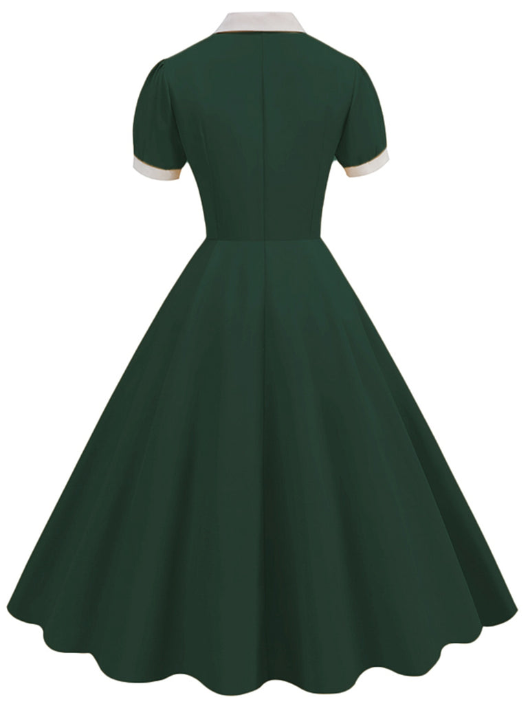 1950s Contrast Short Sleeve Lapel Dress, vintage dress, retro fashion, rockabilly, pin-up fashion - perfect for women who love vintage and retro fashion
