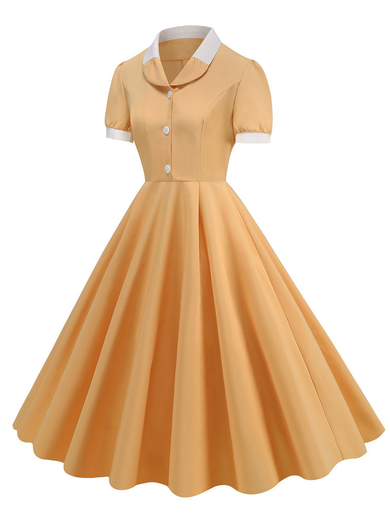 1950s Contrast Short Sleeve Lapel Dress, vintage dress, retro fashion, rockabilly, pin-up fashion - perfect for women who love vintage and retro fashion
