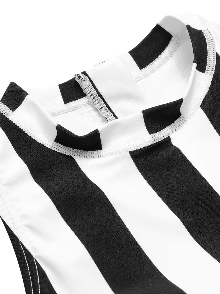1950s Contrast Stripes Triangle One-Piece Swimsuit — 1950s poolside glamour meets sun-drenched confidence