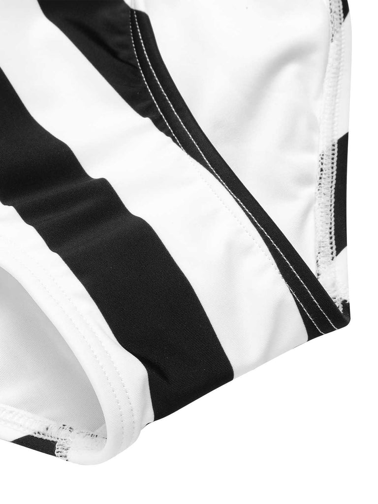 1950s Contrast Stripes Triangle One-Piece Swimsuit: 1950s Riviera elegance, reimagined for her