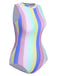 1950s Contrast Stripes Triangle One-Piece Swimsuit — 1950s poolside glamour meets sun-drenched confidence