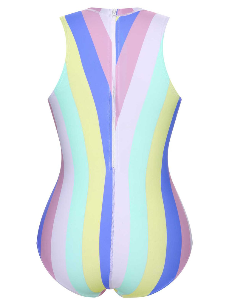 She's wearing 1950s Contrast Stripes Triangle One-Piece Swimsuit and the whole beach remembers the 1950s