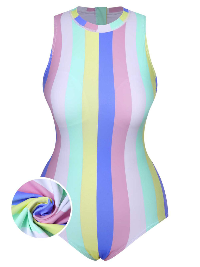 This 1950s Contrast Stripes Triangle One-Piece Swimsuit carries 1950s vacation dreams in every stitch