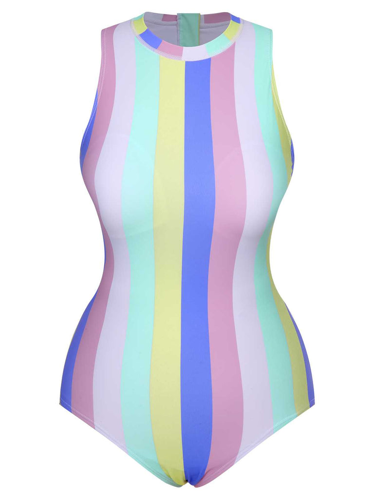 1950s Contrast Stripes Triangle One-Piece Swimsuit — because 1950s glamour never goes out of style