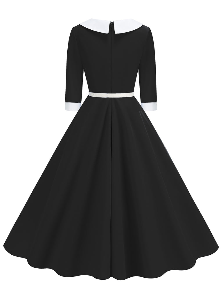 1950s Contrast Tie Neck Belted Lapel Dress — a 1950s silhouette that turns sidewalks into runways