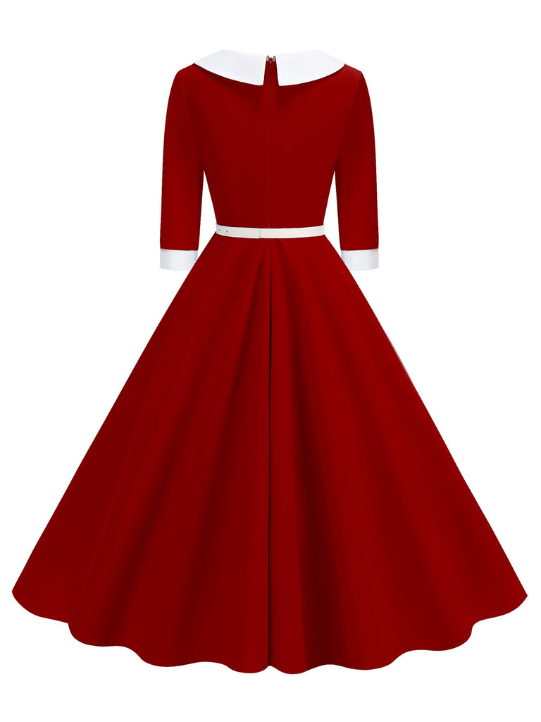 This 1950s Contrast Tie Neck Belted Lapel Dress wraps her in 1950s elegance, one twirl at a time