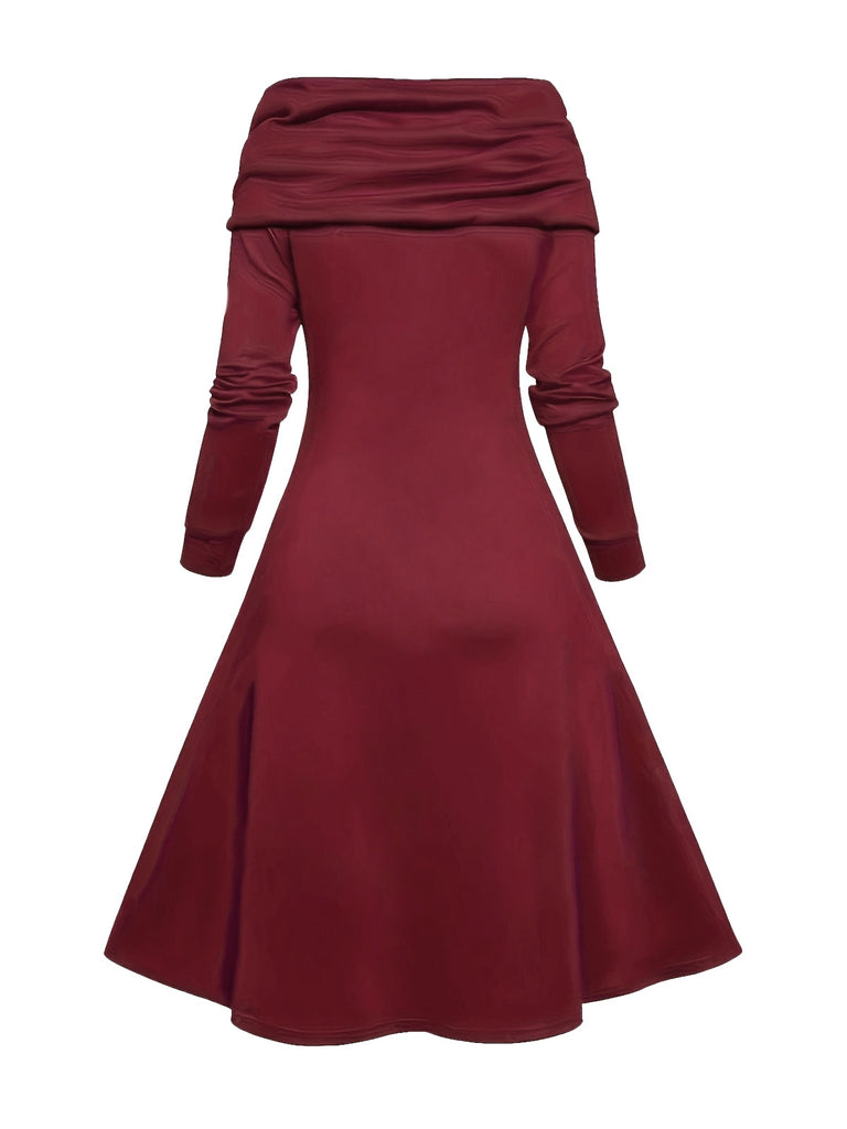 1950s Cowl Neck Knit Patchwork Swing Dress — the kind of 1950s dress that makes strangers smile