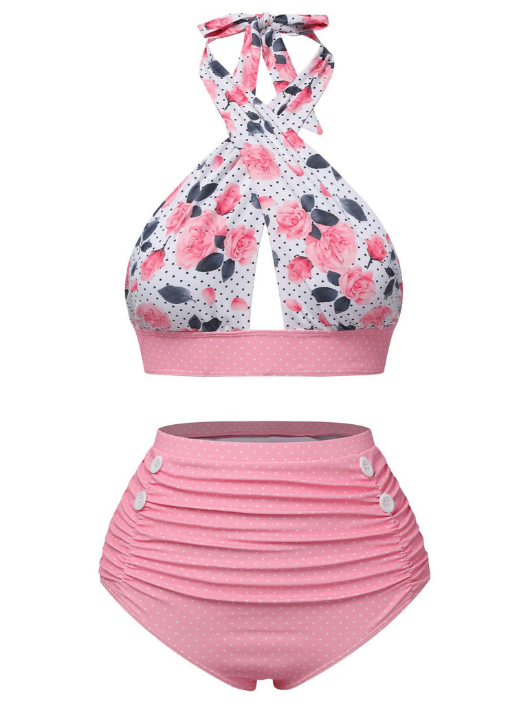 This 1950s Daisy Cross Strap Swimsuit carries 1950s vacation dreams in every stitch