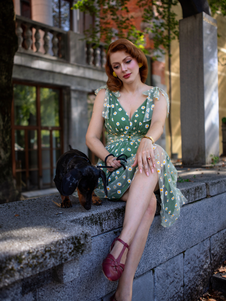 1950s Daisy Mesh Swing Dress - vintage dress, retro fashion, rockabilly