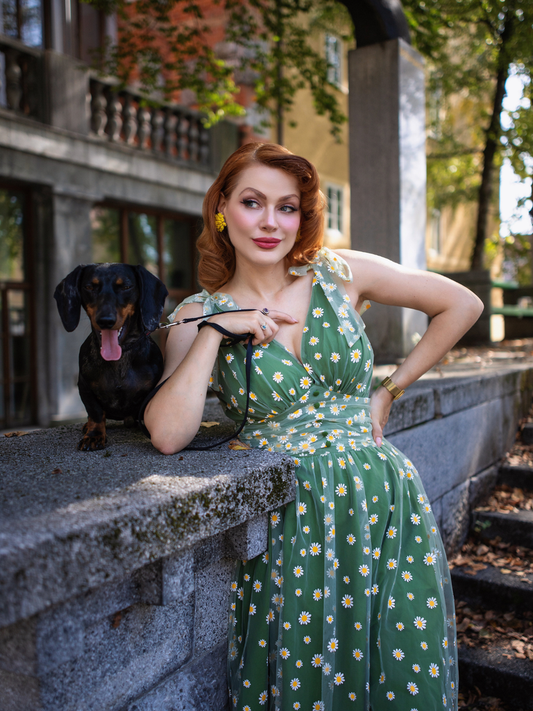 1950s Daisy Mesh Swing Dress - vintage dress, retro fashion, rockabilly