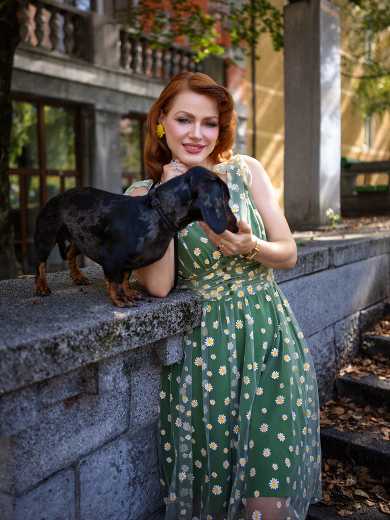 1950s Daisy Mesh Swing Dress - vintage dress, retro fashion, rockabilly