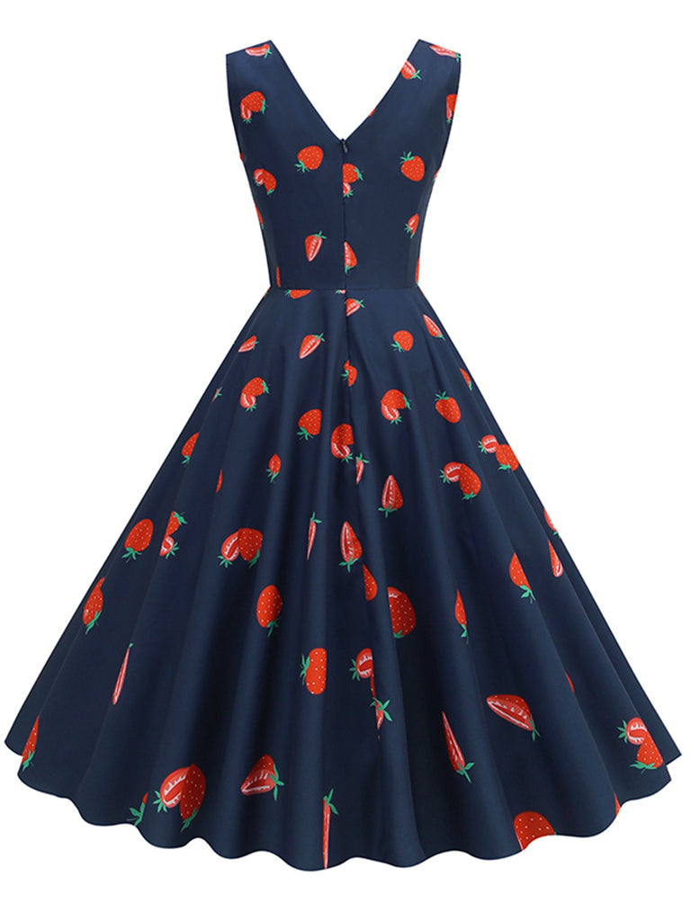 1950s Daisy & Strawberry Print Sleeveless Dress: where 1950s romance meets her modern spirit