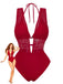 1950s Deep V-Neck Crochet Mesh Halter Swimsuit Set - vintage swimsuit, pin-up style