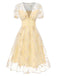 White 1950s Deep V-Neck Embroidered Floral Dress, vintage dress, retro fashion, rockabilly, pin-up fashion - perfect for women who love vintage and retro fashion