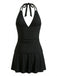 1950s Deep V-Neck Halter Tankini Set & Cover-Up - bohemian cover up, beach wear for vintage lovers