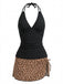 1950s Deep V-Neck Halter Tankini Set & Cover-Up - bohemian cover up, beach wear for vintage lovers