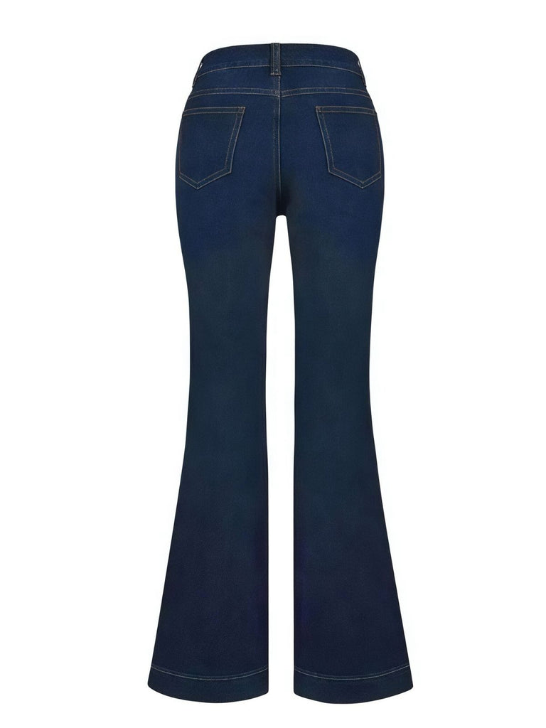 1950s Denim Flared Long Pockets Jeans - vintage fashion, retro style, elegant red