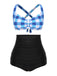 She's wearing 1950s Double Strap Buttoned Plaids Swimsuit and the whole beach remembers the 1950s