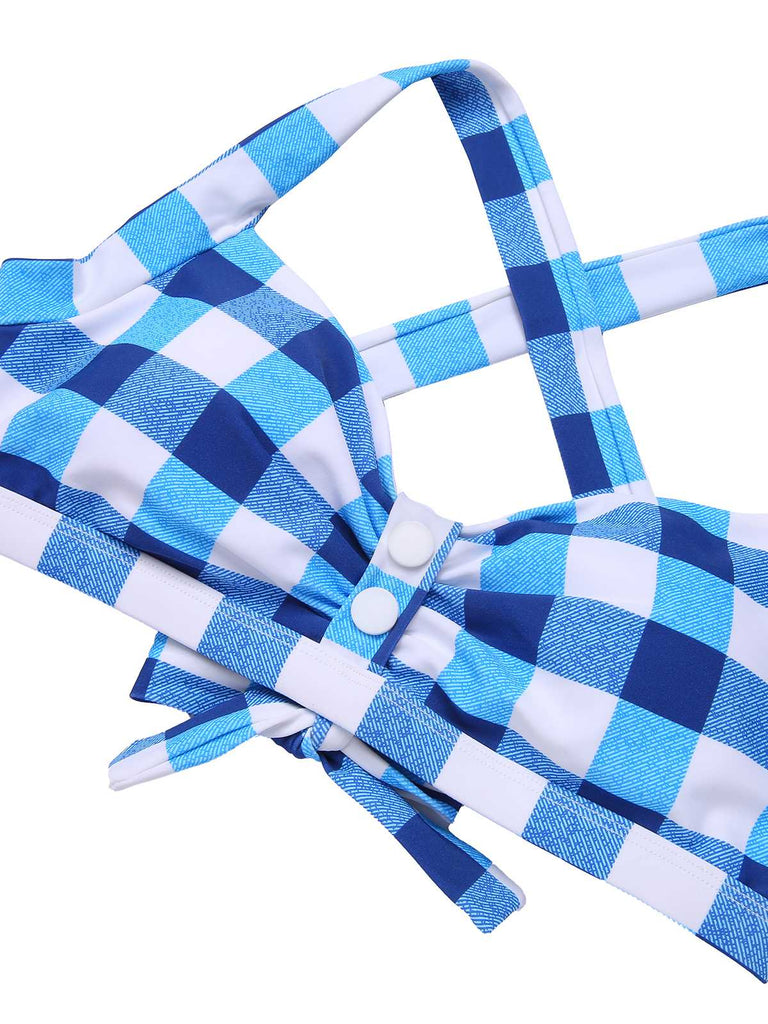 1950s Double Strap Buttoned Plaids Swimsuit — because 1950s glamour never goes out of style