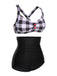 This 1950s Double Strap Buttoned Plaids Swimsuit carries 1950s vacation dreams in every stitch