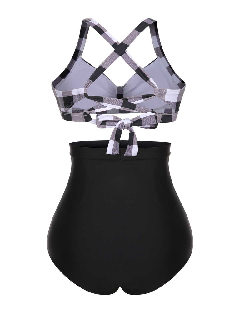 1950s Double Strap Buttoned Plaids Swimsuit — because 1950s glamour never goes out of style
