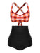 1950s Double Strap Buttoned Plaids Swimsuit: 1950s Riviera elegance, reimagined for her