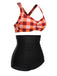 This 1950s Double Strap Buttoned Plaids Swimsuit carries 1950s vacation dreams in every stitch