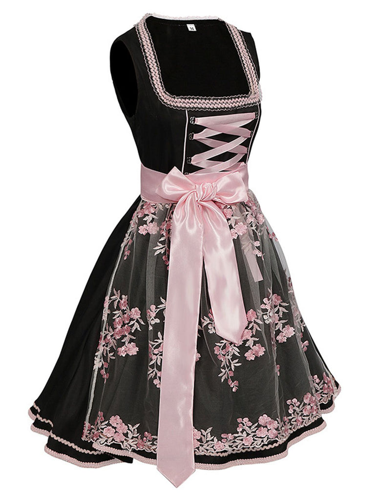 2PCS Black 1950s Oktoberfest Dress With Embroidered Apron - vintage dress, retro fashion, rockabilly