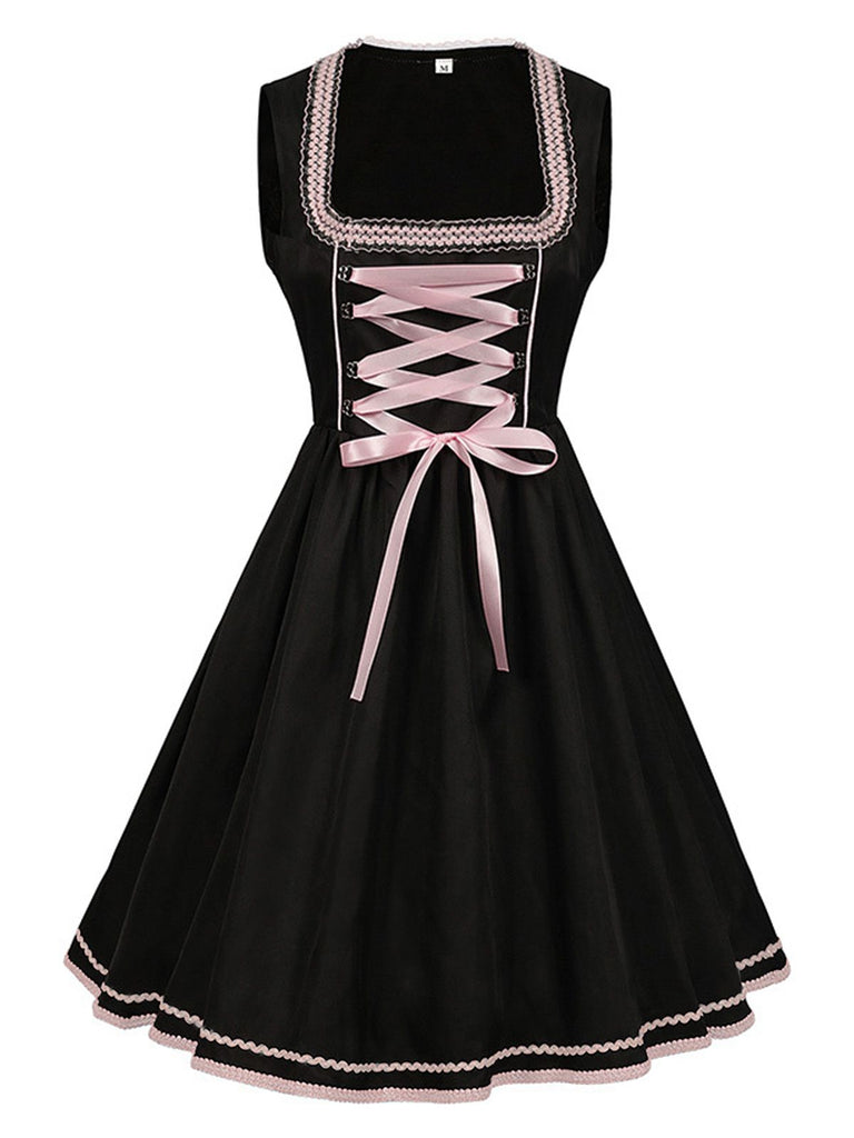 2PCS Black 1950s Oktoberfest Dress With Embroidered Apron - vintage dress, retro fashion, rockabilly