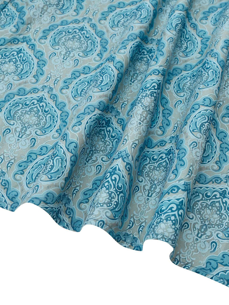 2PCS Blue 1950s Flannelette Floral Dress & Satin Apron - vintage dress, retro fashion, rockabilly