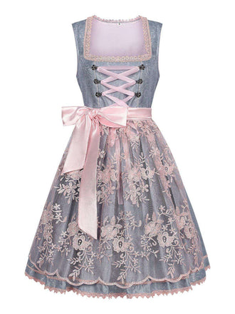 2PCS Blue Grey 1950s Floral Dress & Mesh Embroidered Apron - vintage dress, retro fashion, rockabilly