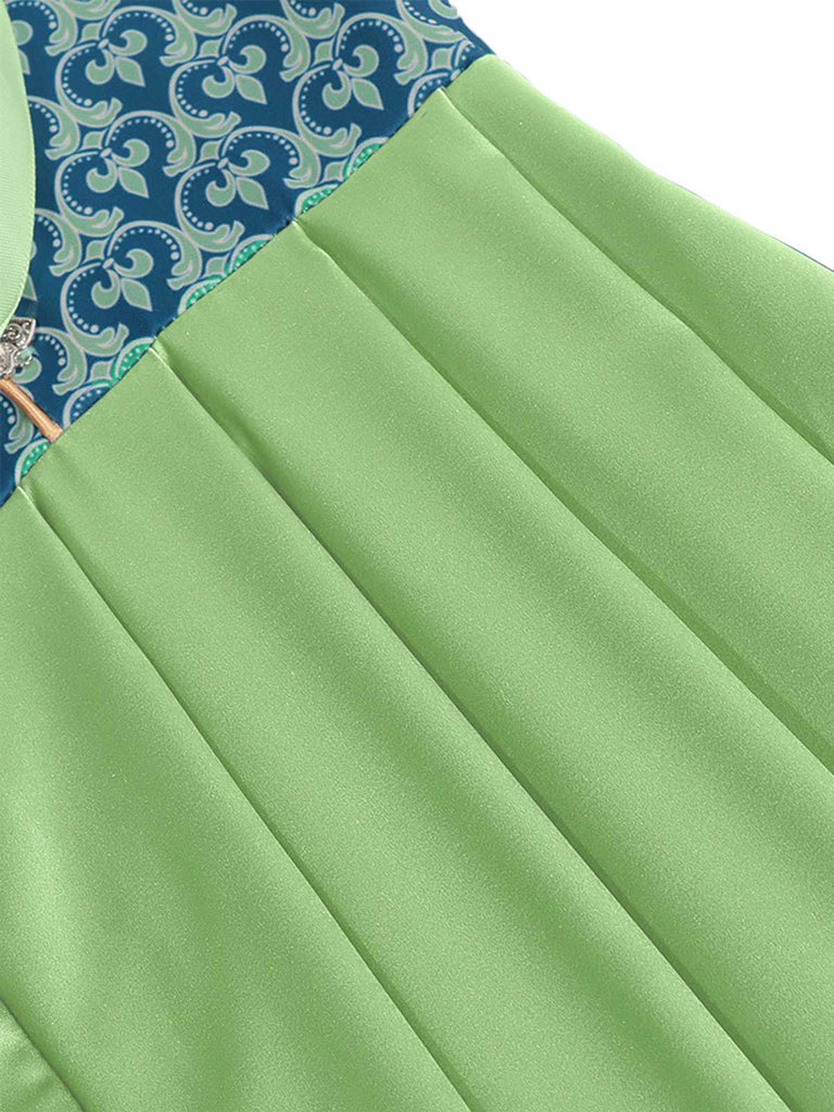 2PCS Green 1950s Floral Patchwork Dress & Embroidered Apron - vintage dress, retro fashion, rockabilly